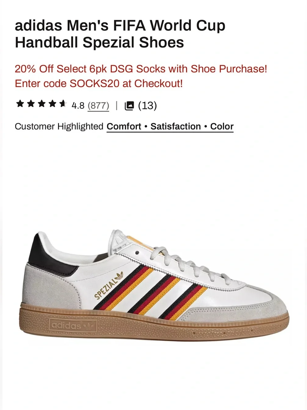 ADIDAS Men’s FIFA World Cup Handball Spezial Shoes German Flag Inspired